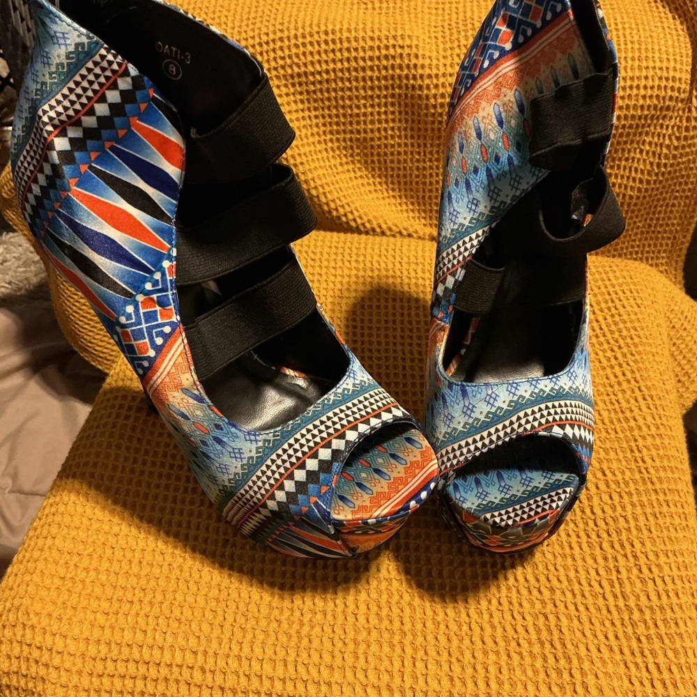 Athena Blue and Orange Geometric Platform Shoes